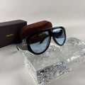 Modern Oversized Aviator Sunglasses, Glossy Black Frame & Blue Lens