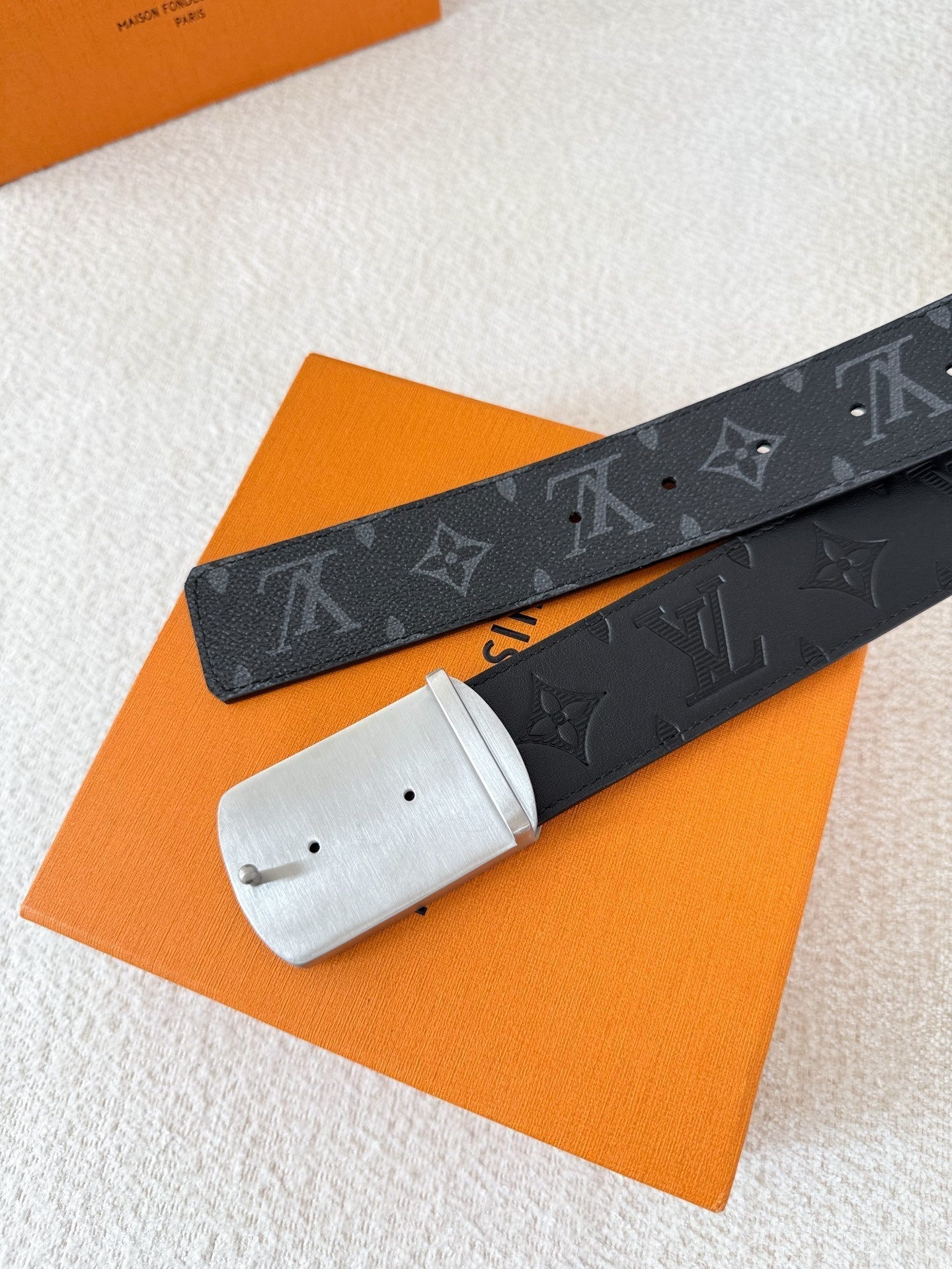 Modern Monogram Embossed Leather Belt | 3.8cm Width Men's Accessory