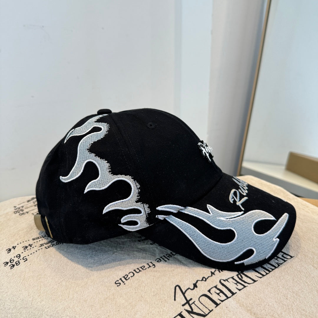 Streetwear Flame Embroidery Baseball Cap - Cotton Unisex Sun Hat