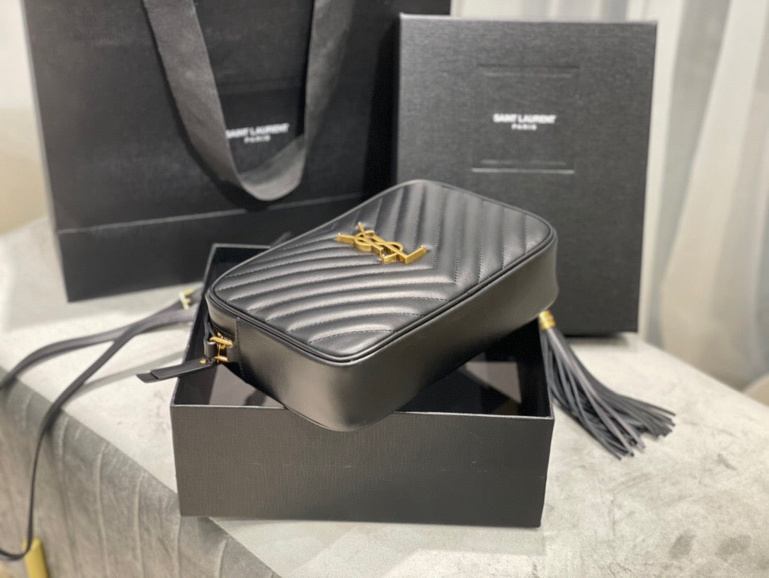 Quilted Leather Camera Bag with Gold-Tone Accents