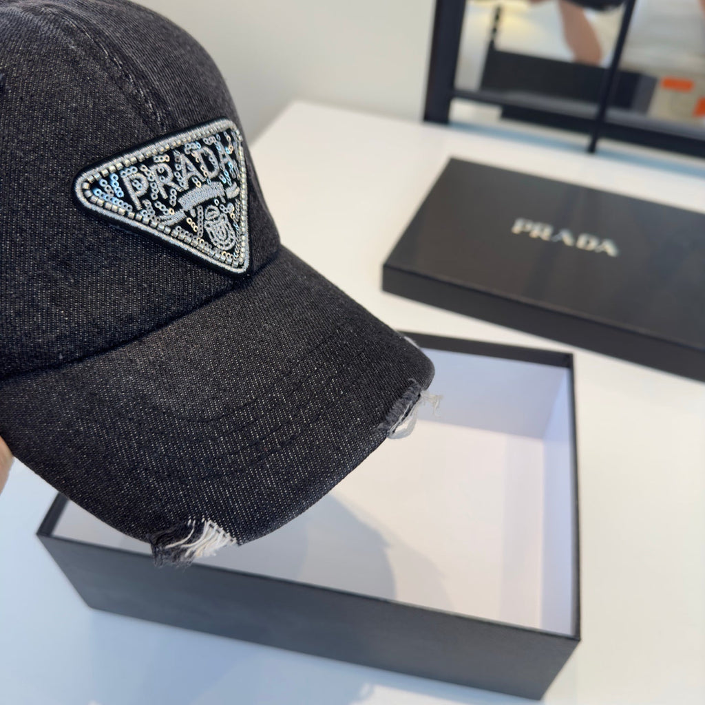 Embellished Denim Baseball Cap - Adjustable Distressed Streetwear