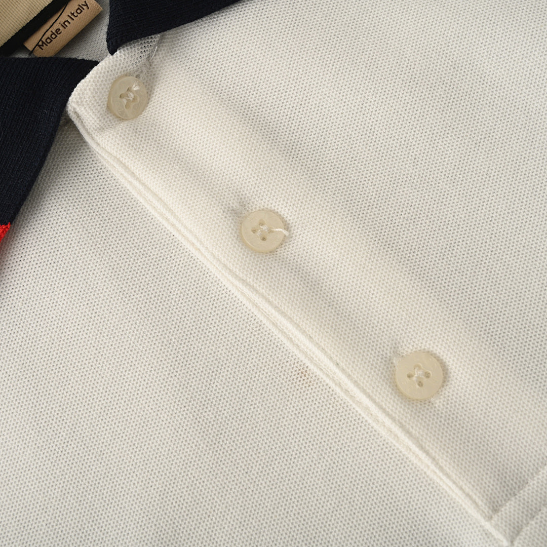 GUCCI Red and Green Web Embroidered Polo Shirt