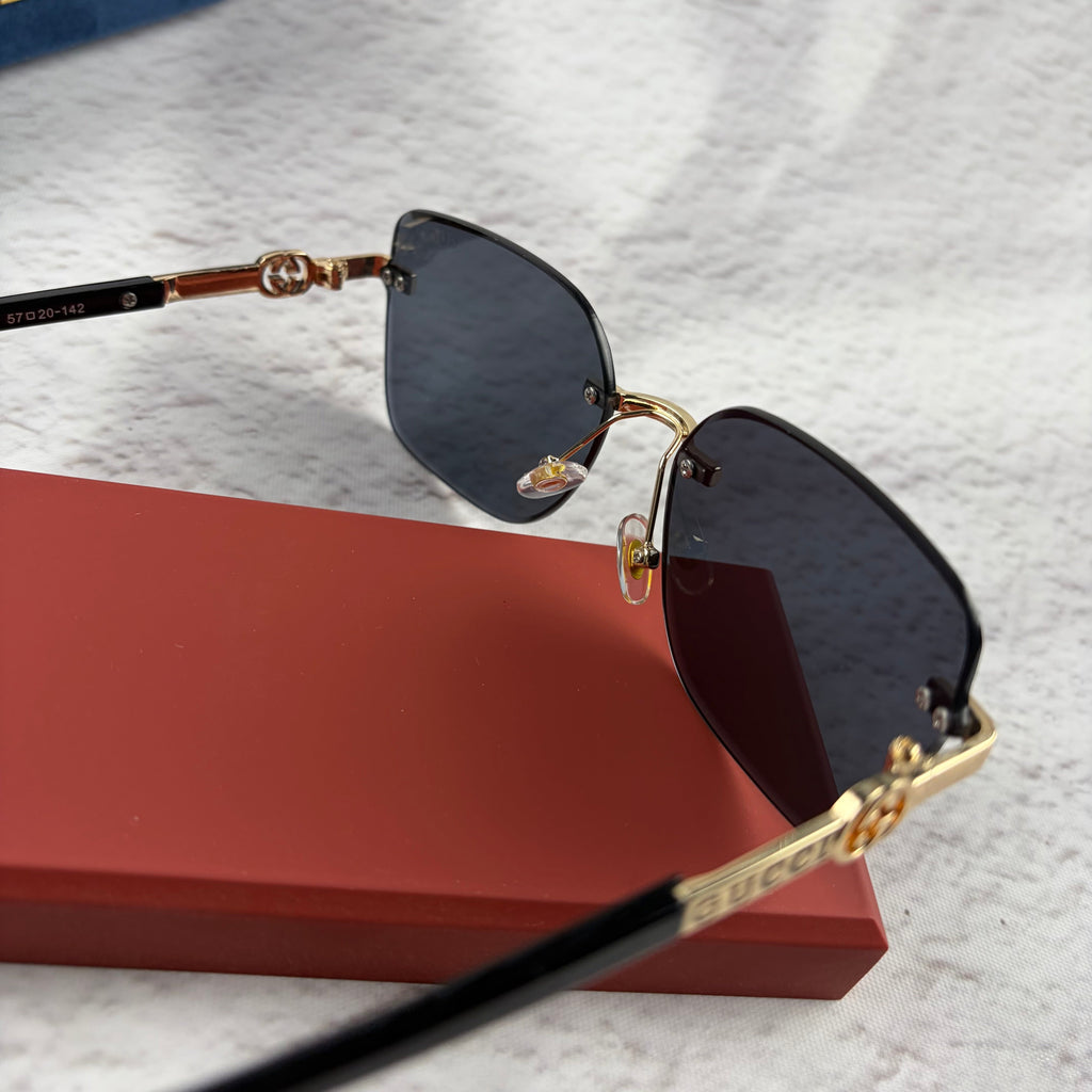 Rimless Rectangular Sunglasses with Gold-Tone Accents & UV Protection