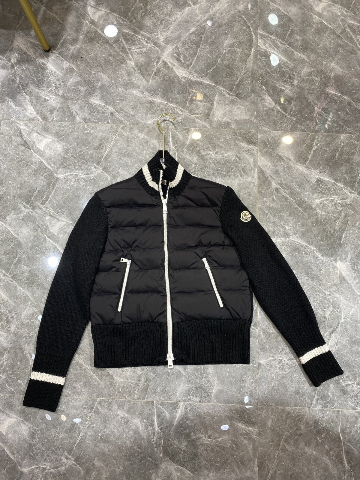 Moncler Women's Knit-Sleeve Puffer Jacket — front