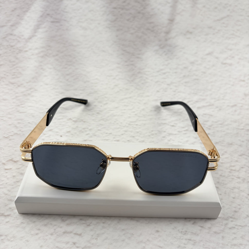 Gold Tone Geometric Sunglasses, UV Protection Men's Eyewear