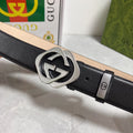 Black Leather Belt with Silver GG Buckle