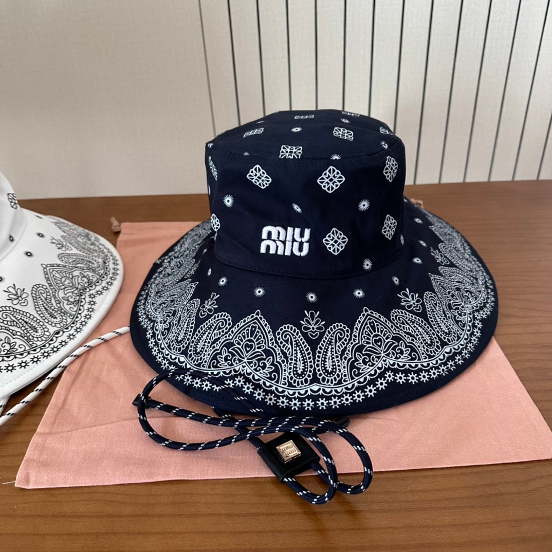 Paisley Print Wide Brim Bucket Hat with Adjustable Chin Cord