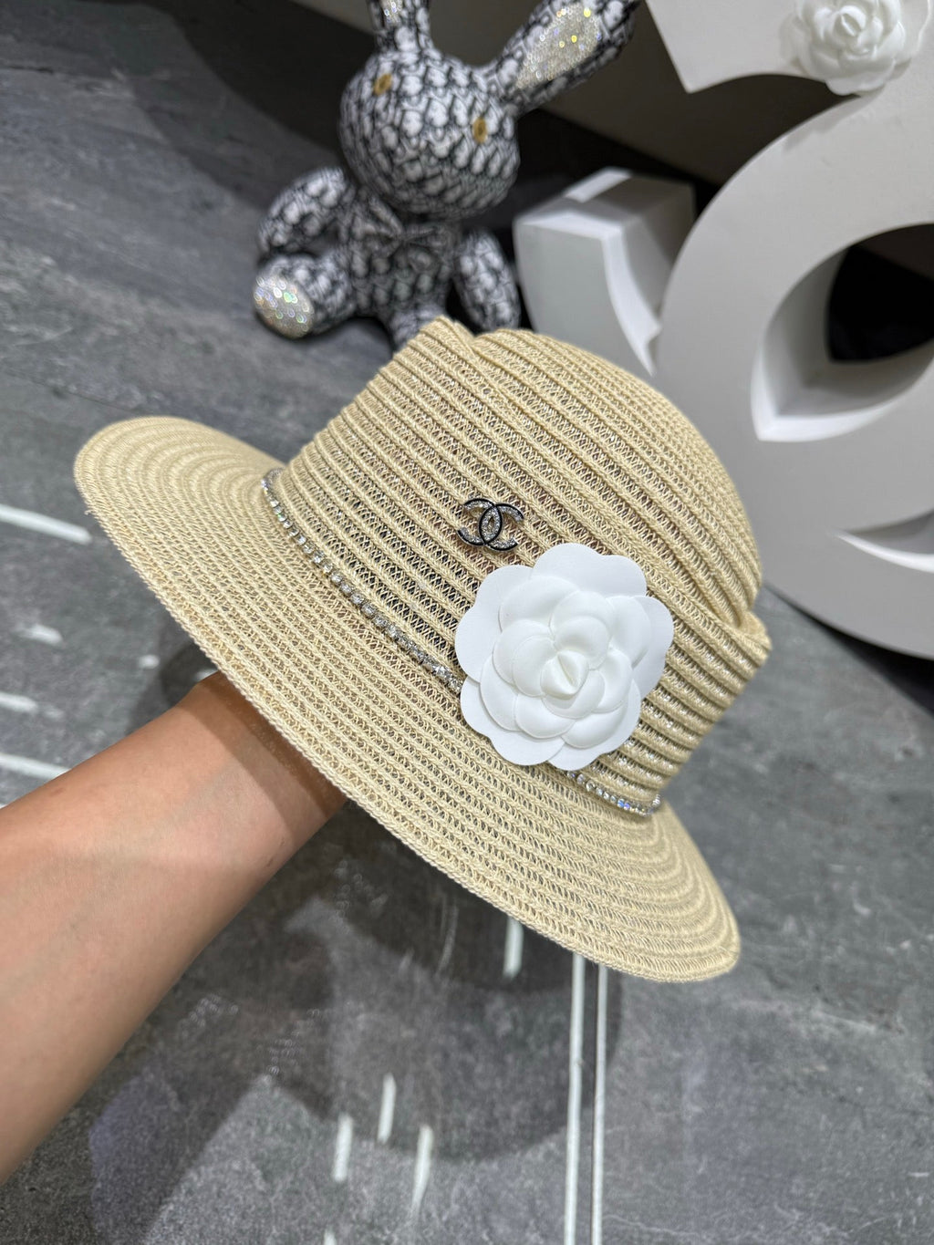 Chanel Linen Concave Crown Flat-Brimmed Hat